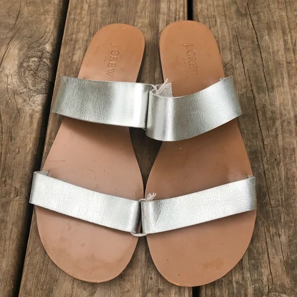 Crew Shoes Jcrew Silver Slide Sandals Size Poshmark